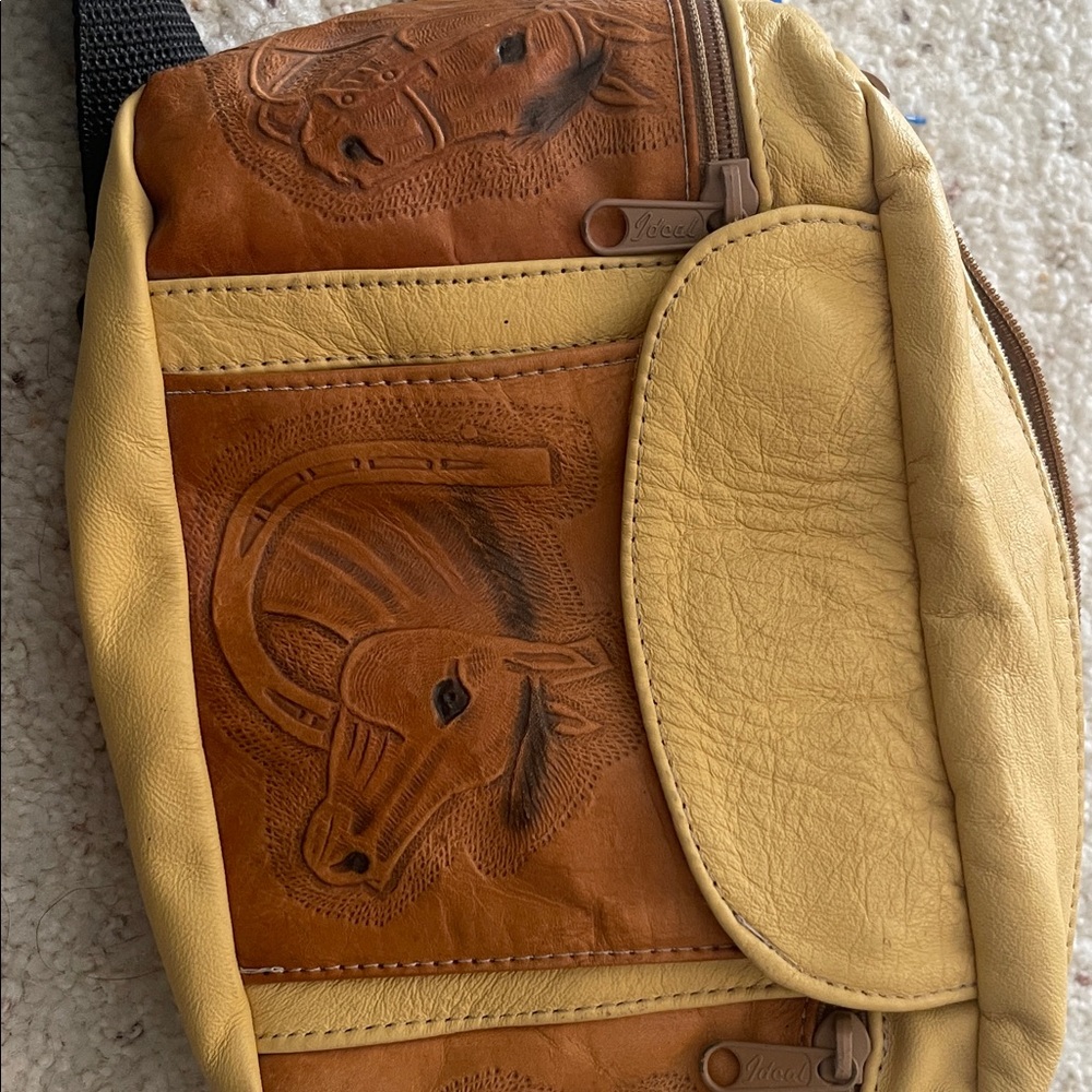 Yellow and Brown Leather Horse Design Bag - Picture 2 of 6